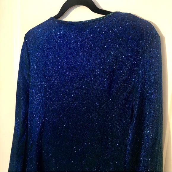 Cider Midnight Blues Sparkly Blue Green Color Shift Long Sleeve Mini Dress - Picture 10 of 11